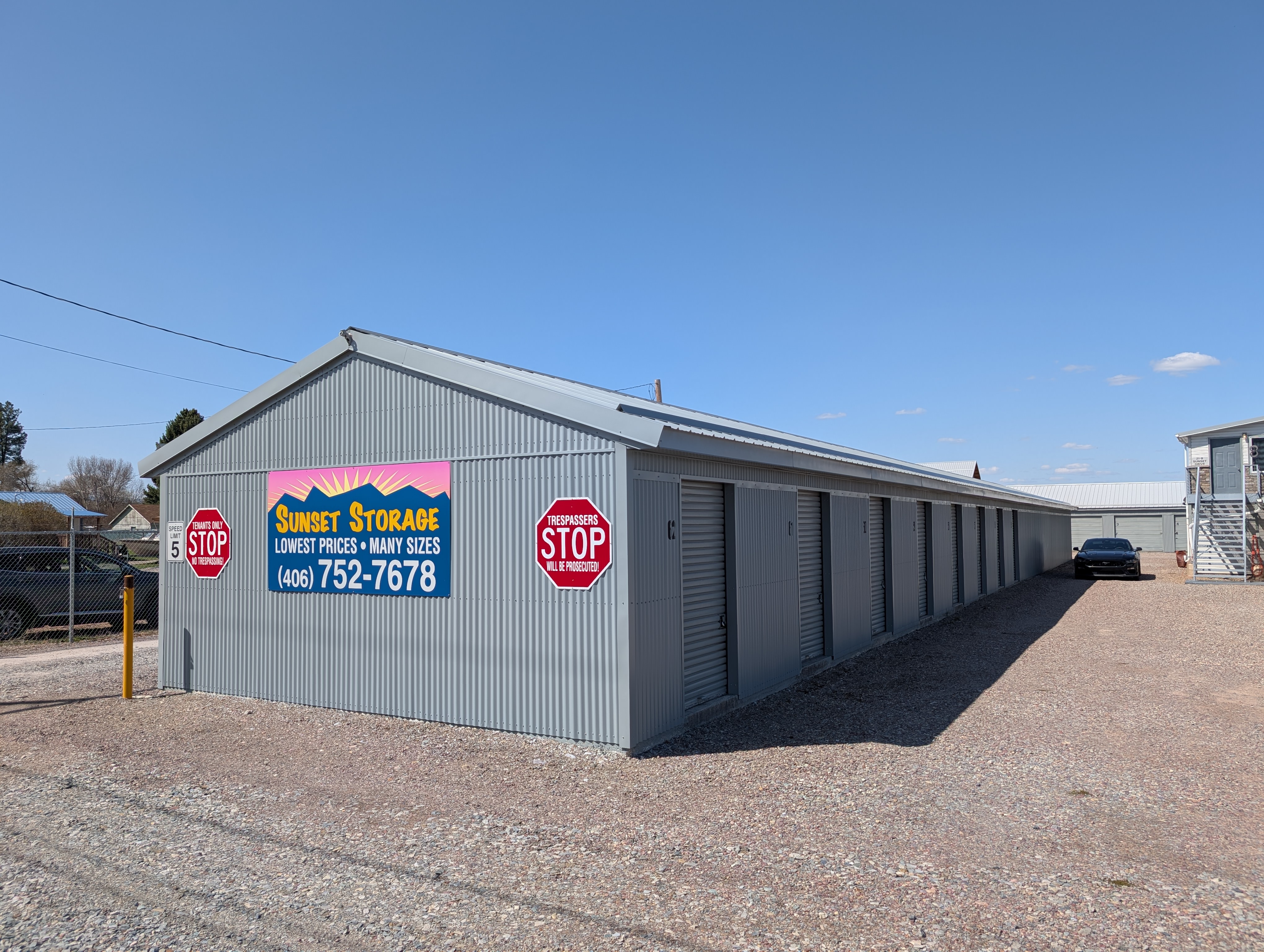 Front exterior of Sunset Storage Kalispell on Sunset Drive